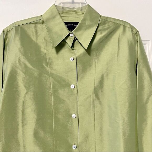 VTG 90s Charter Club Pastel Mint Raw Silk Button Down Vent Hem Blouse Tunic S - Picture 2 of 10